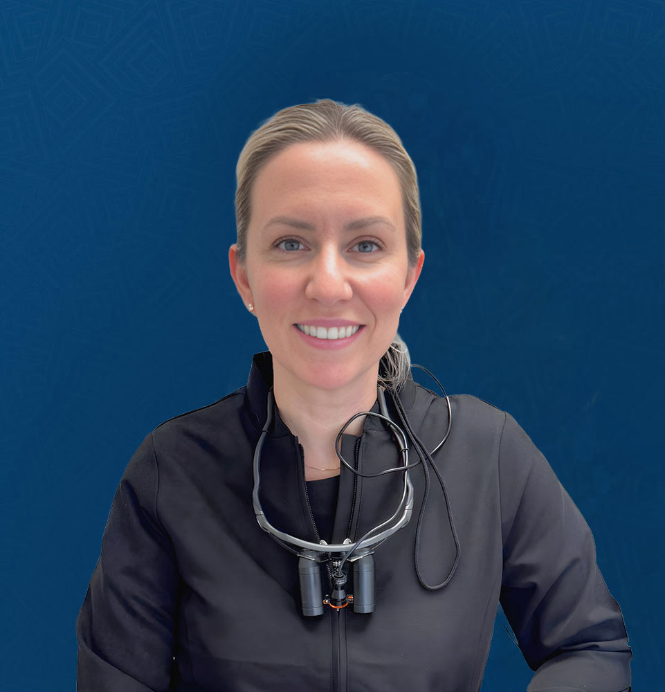 Dr. Amber Meyers, RDH, MS, DMD - Blue Background