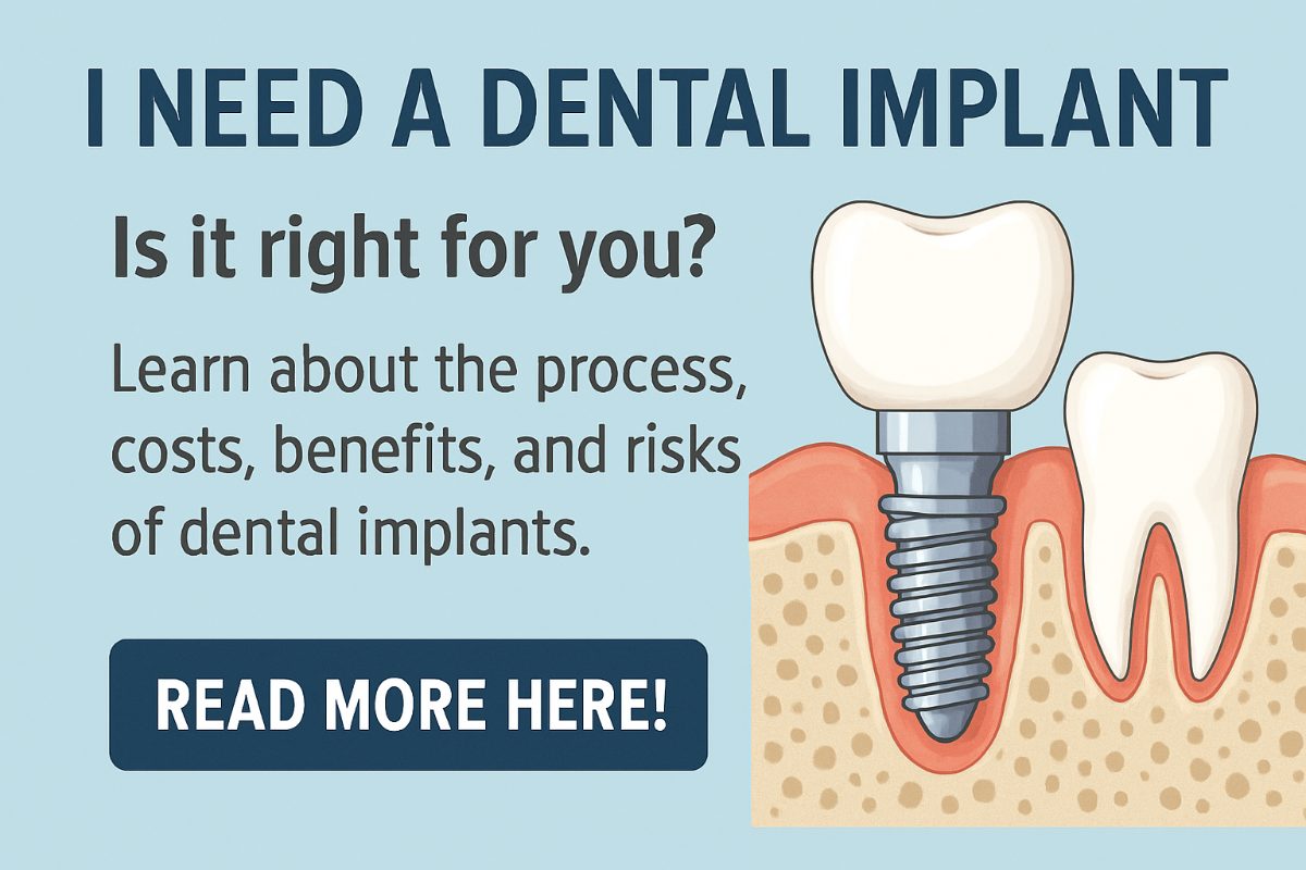 An older gentleman sitting in a dental chair, happily smiling with a brand new dental implant. No text on the image.