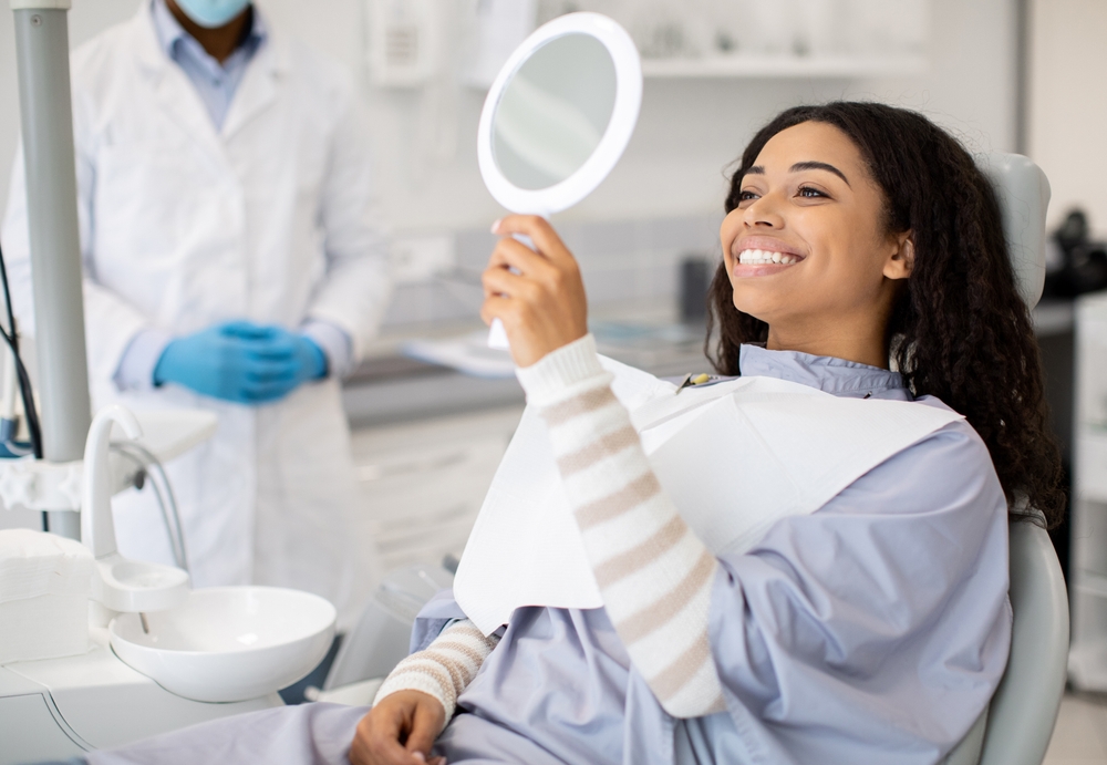 Consultation for full mouth dental implants in a modern dental office